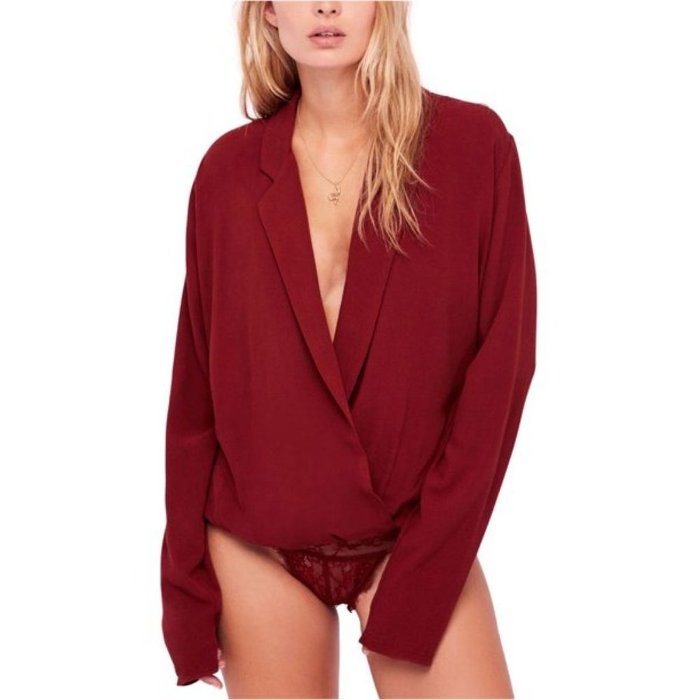 FREE PEOPLE Intimately Elsa Red Long Sleeve Bodysuit XS